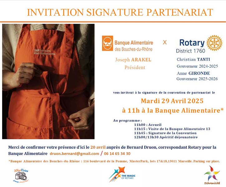 5CHROVISION By 5CHRONICITE -Signature de Partenariat entre la Banque Alimenatire des Bouches du Rhône et le Rotary District 1760