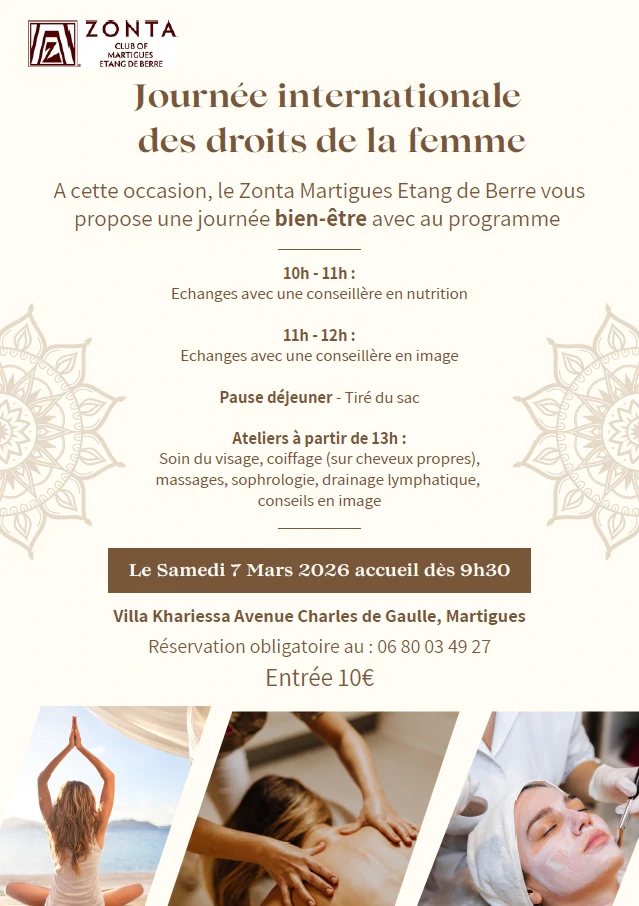 5CHRONICITE - Journée Journee Internationale des droits de la femme organisée par le ZONTA Martigues Étang de Berre le samedi 7 mars 2026, à laquelle participera Laurence Trégoat - Harmonieusement Vôtre